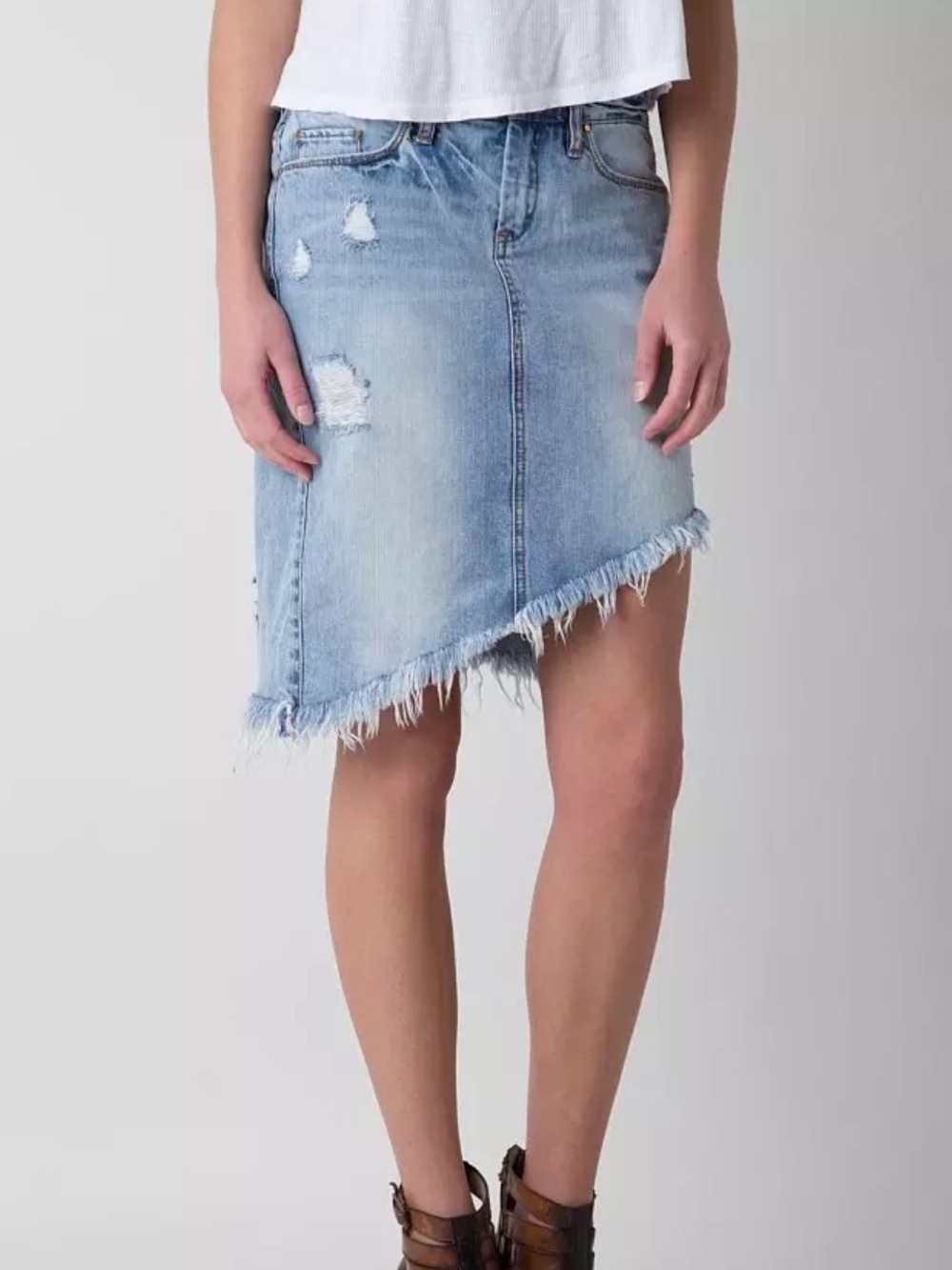 EDGY! Blank NYC Total Betty Distressed Asymmetrical Denim Skirt Size 28